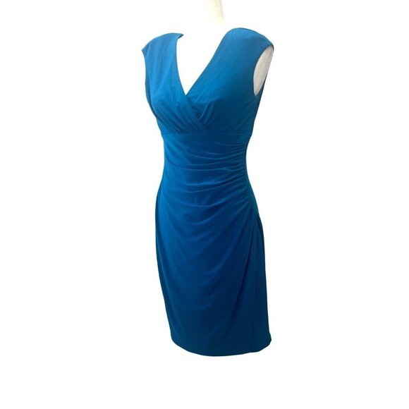 Lauren Ralph Lauren Deep V Neck Dress Teal Blue Color Ladies Size 8 - Picture 1 of 7